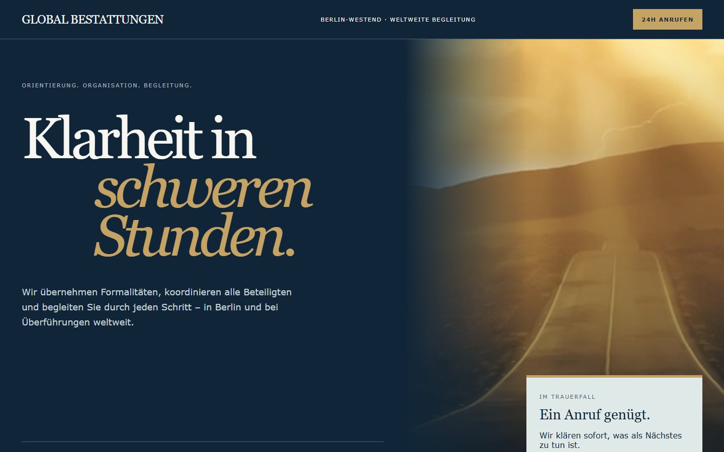 Zurückhaltendes Website-Konzept für ein Bestattungsunternehmen