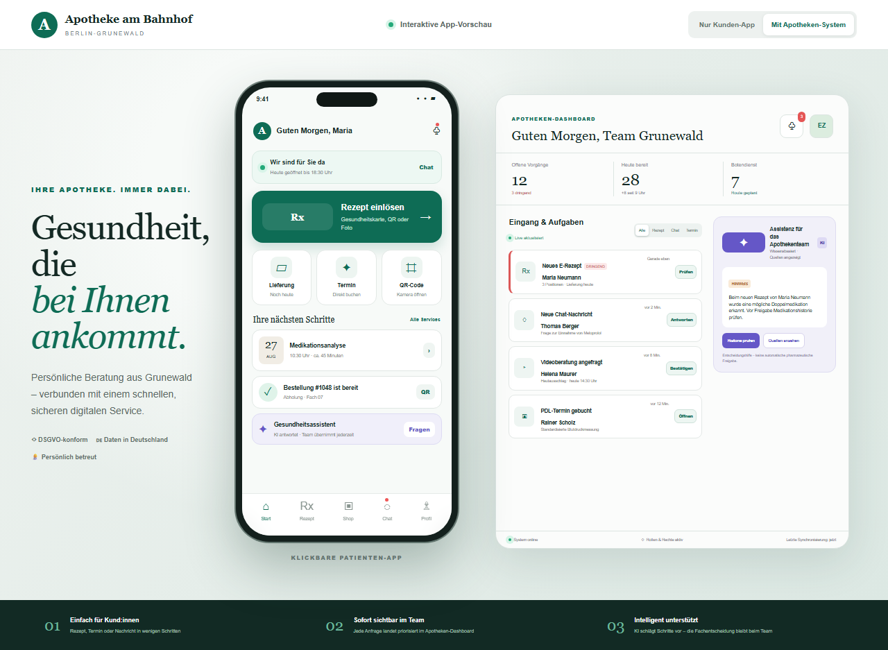 Patienten-App und Apotheken-Dashboard für die Apotheke am Bahnhof Grunewald