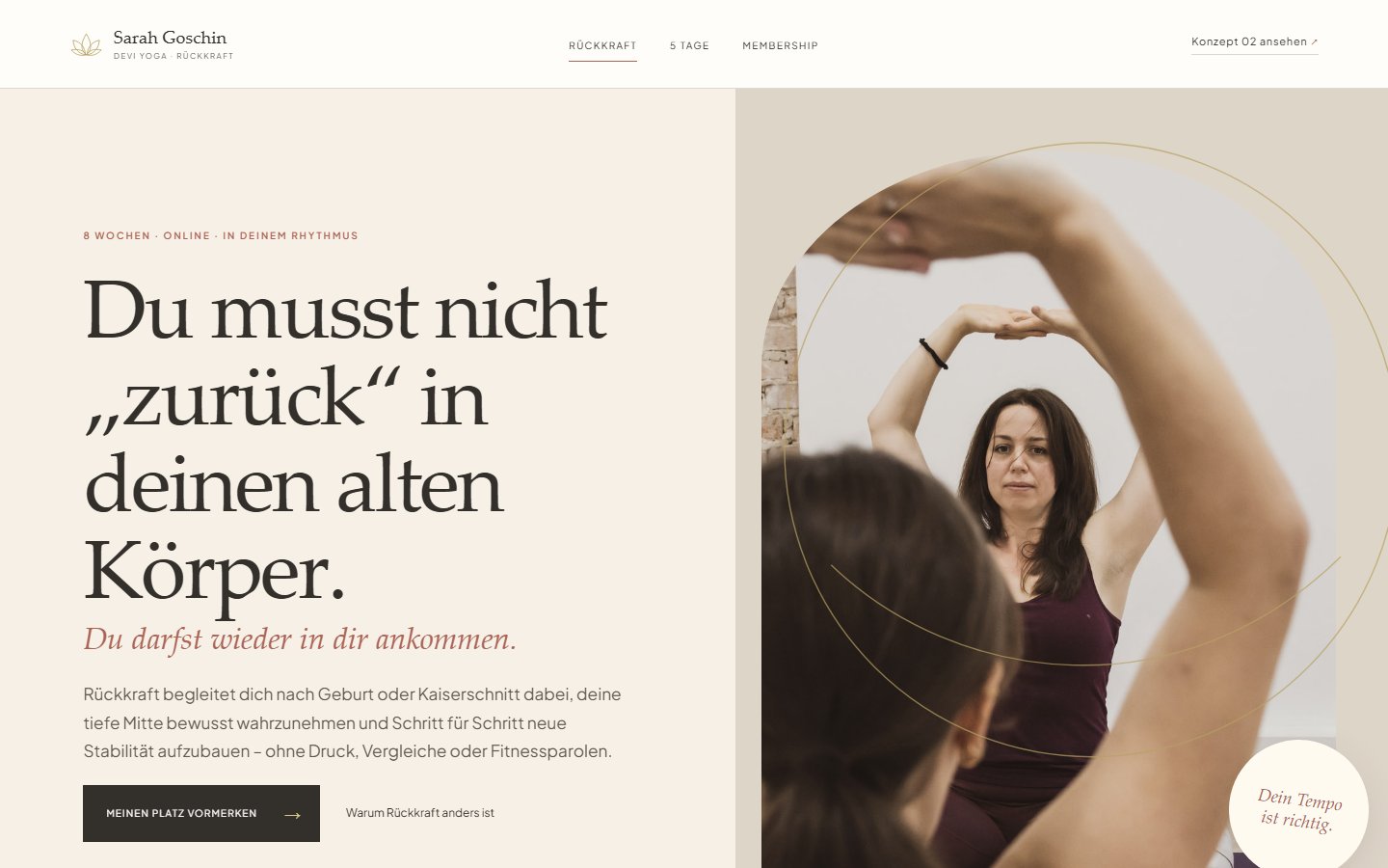 Landingpage-Konzept für einen Rückbildungskurs