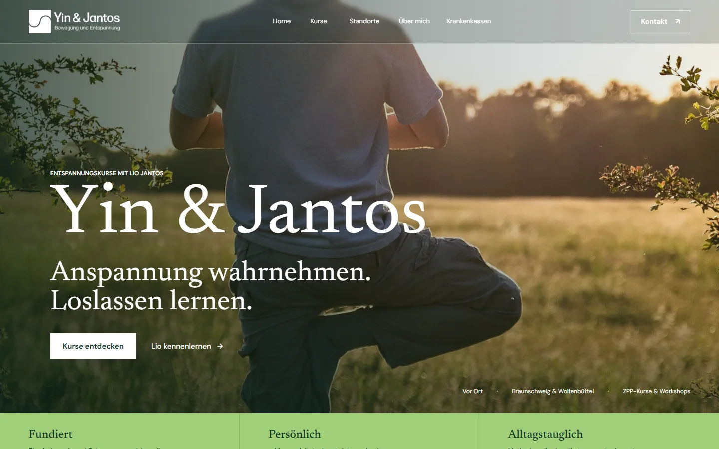 Startseite des Gesundheits- und Kursauftritts Yin und Jantos Ruhe