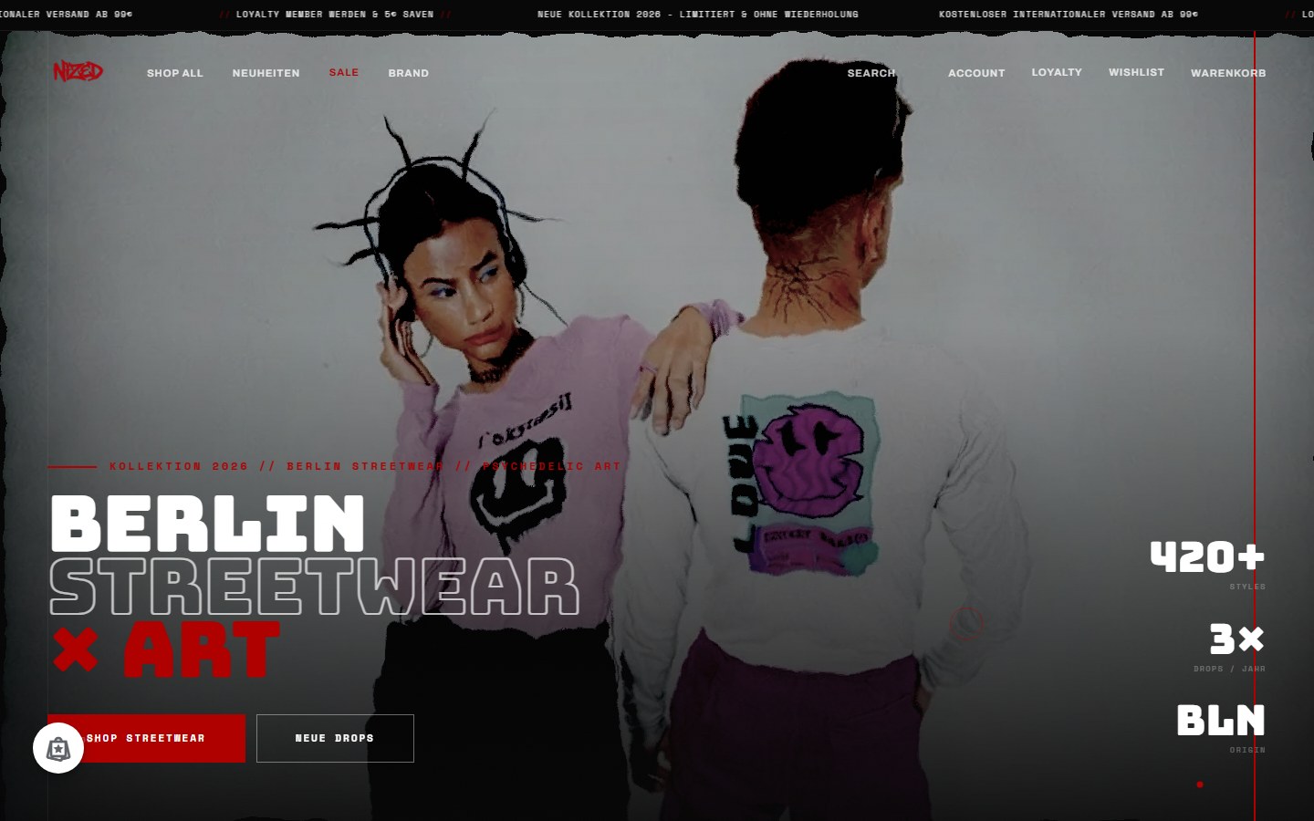 Startseite des Berliner Streetwear-Shops NiZED