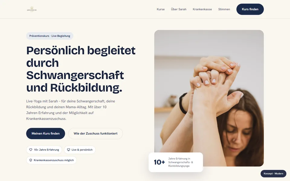 Landingpage-Konzept für Sarah Goschin Yoga