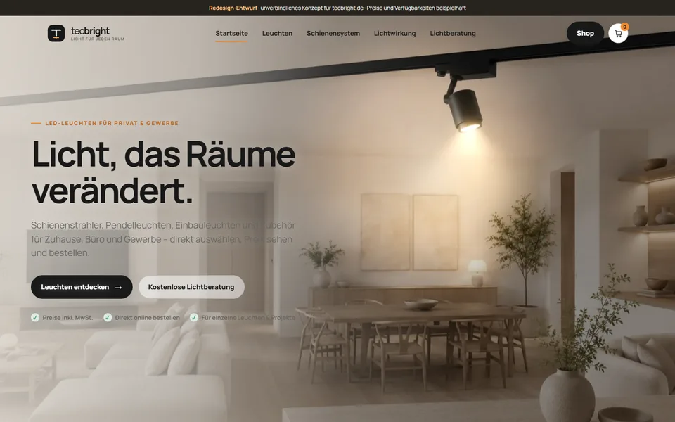 Website-Konzept für einen LED-Beleuchtungsshop