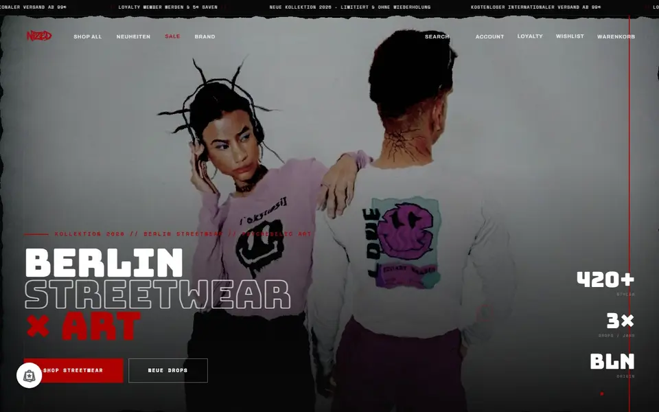 Startseite des Berliner Streetwear-Shops NiZED